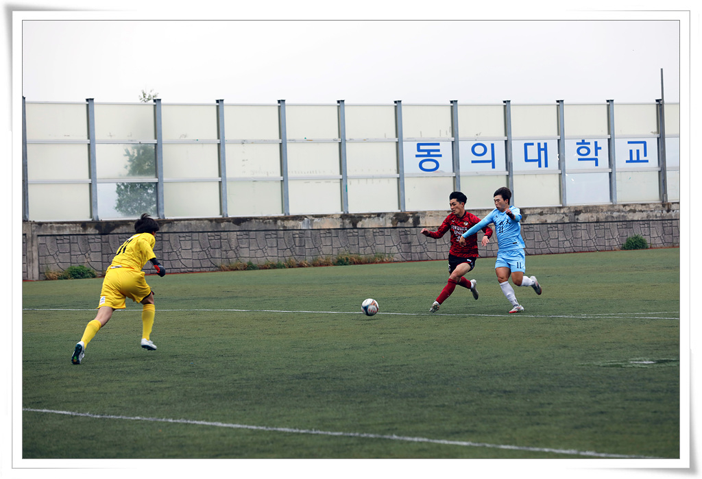 2025 대학축구 U-LEAGUE2 경기 골기퍼가 공을 막으러 오는 사진